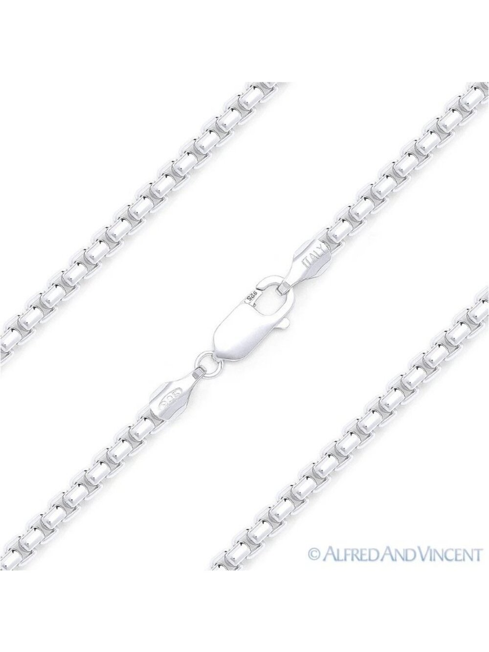 1.5mm Rounded Mirror-Box Link Italian Chain Necklace in .925 Sterling Silver 30"